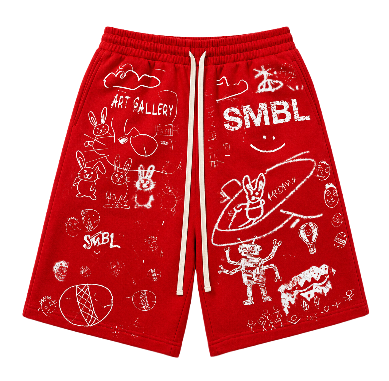 SMBL Red Doodle Fleece Shorts