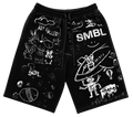 SMBL Black Doodle Fleece Shorts