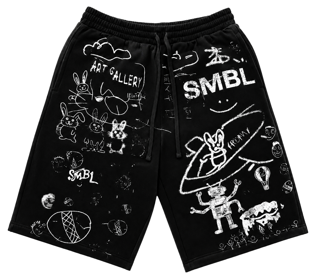 SMBL Black Doodle Fleece Shorts